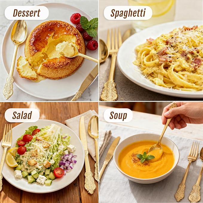 WDF 300 Pieces Gold Plastic Silverware Disposable - Heavy Duty Thanksgiving Plastic Cutlery - Gold Silverware Sets Includes 100 Forks, 100 Spoons, 100 Knives