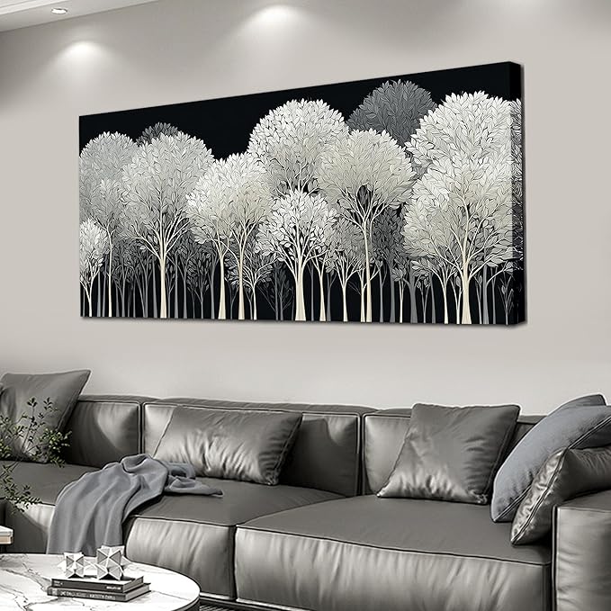 Black and White Tree of Life Wall Art for Living Room Abstract Forest Print Picture Framed Large Canvas Wall Decor for Bedroom Office Bathroom Modern Home Botanical Landscape Wall Decorations Artwork Size 24x48 Ready to Hang