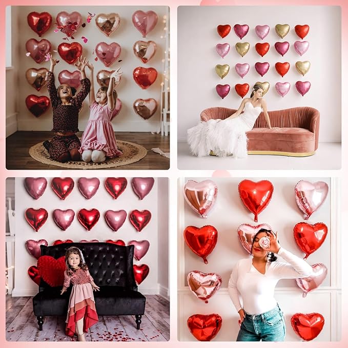 Red Heart Balloons, Heart Shaped Ballons, 20 Pcs 5/10/18 inch Red Foil Love Balloons for Valentine's Day Decorations Wedding Engagement Bridal Showers Anniversary Celebrations