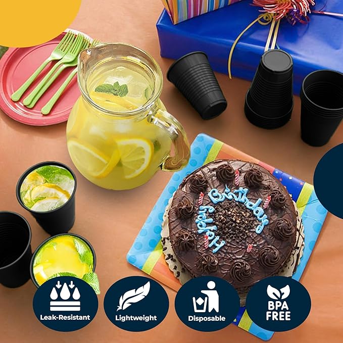 Exquisite Party Solids 12 Oz Black Plastic Cups For Party Supplies 50 Pack | Black Disposable Cups Plastic | Disposable Drinkware For Parties, Events & Everyday
