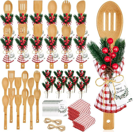 12 Set Christmas Gifts Kitchen Utensils Set with Holder Spatulas Bamboo Spoons Tag for Christmas Holiday Gift Kitchen Utensils Party Decoration