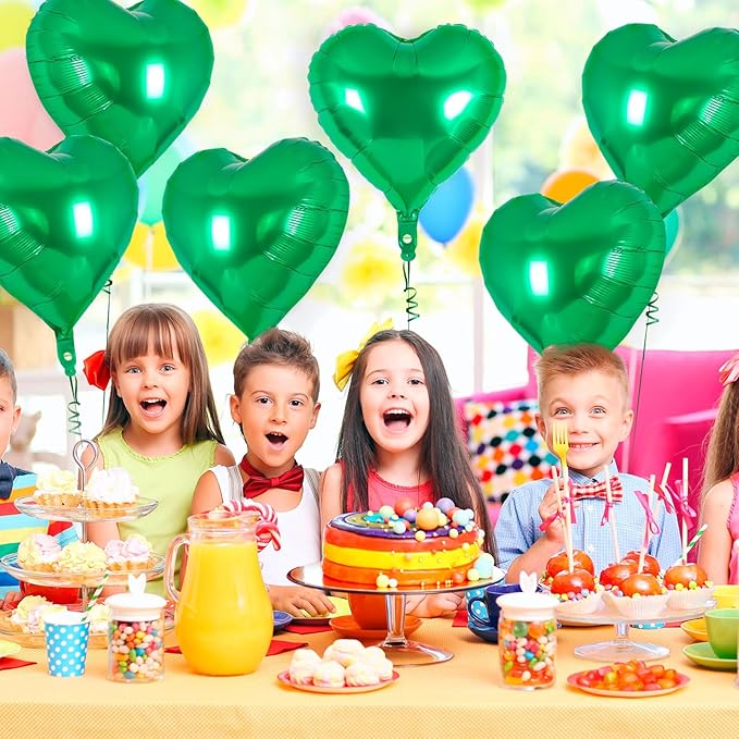 12 Pcs Heart Balloons,18 Inch Green Heart Foil Balloons Love Balloon Valentine Balloon for Birthday Party Wedding Engagement Party Baby Shower Valentine Day Decorations (green)