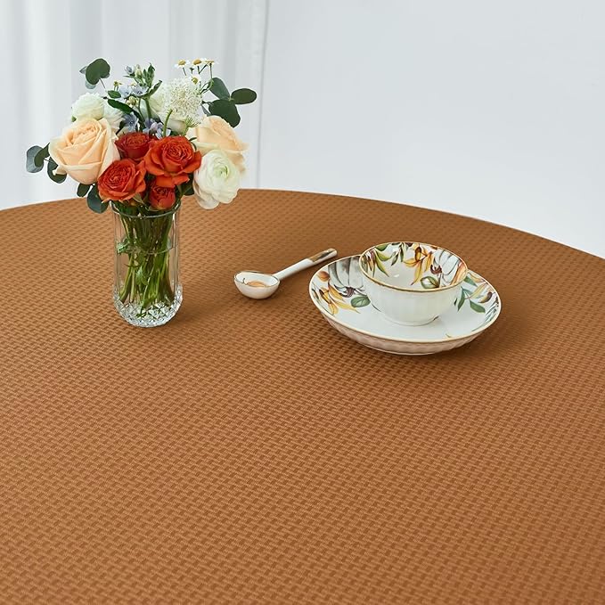 maxmill Tablecloth Weaved Texture Pattern Tablecloth Water Resistance Antiwrinkle Spillproof Soft Table Cloth for Fall Harvest Thanksgiving Parties Holiday Dinners, Round 90 Inch, Amber