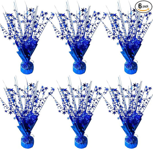 6 Pack Metallic Foil Spray Centerpiece Star Table Decoration Burst Glitter Tabletop Centerpieces for Birthday Christmas New Years Nye Wedding Graduation Holiday Party Supplies Decor, Blue