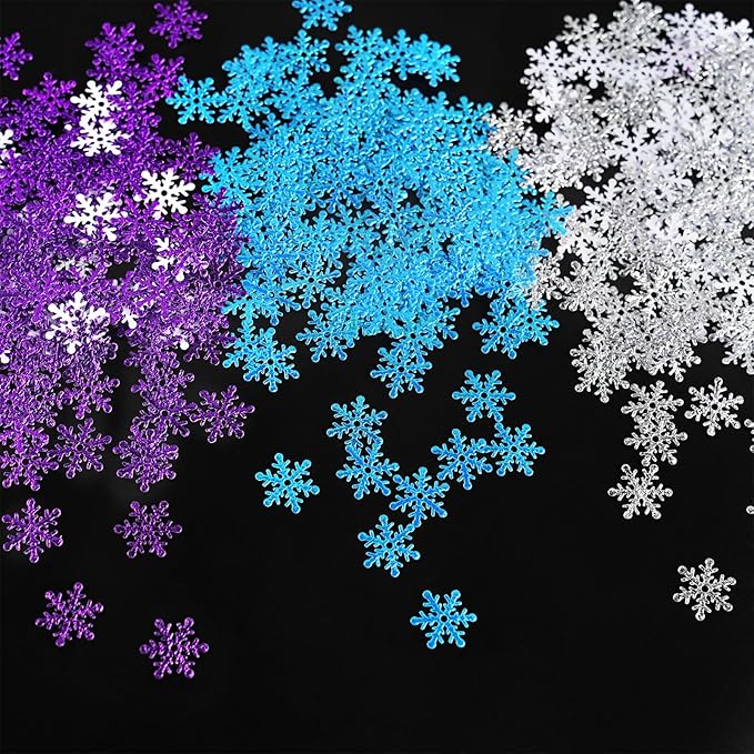 Christmas Snowflake Confetti Decorations,1200Pcs Purple Blue Silver Confetti Snow Party Pack for Christmas Winter Wonderland Table Centerpieces Wedding Birthday Baby Shower DIY Projects Decorations