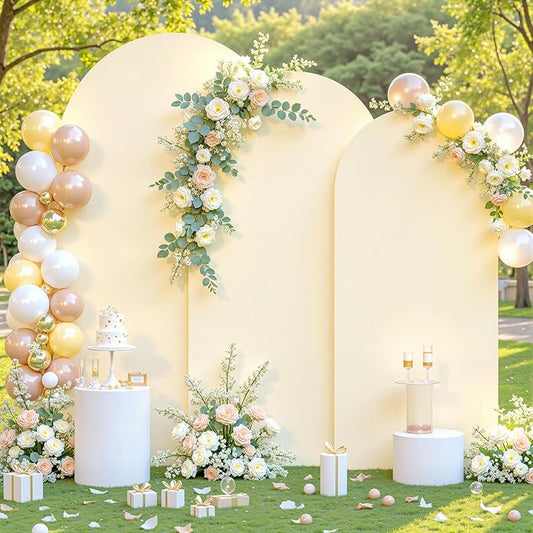 (7.2FT, 6.6FT, 6FT) Wedding Arch Cover Set of 3 Champagne Spandex Fitted Arch Cover for Round Top Chiara Backdrop Stand Covers for Birthday Party Banquet Photo Background Decoration