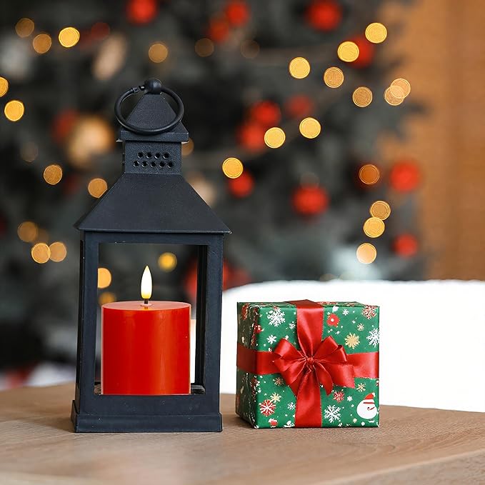 Red Flameless Pillar Candles Set of 3 (3"x3"), Battery Operated LED Candles with Timer and Remote, Real Wax Flickering Light for Christmas Decorations, Romantic Dinner or Holiday Gift