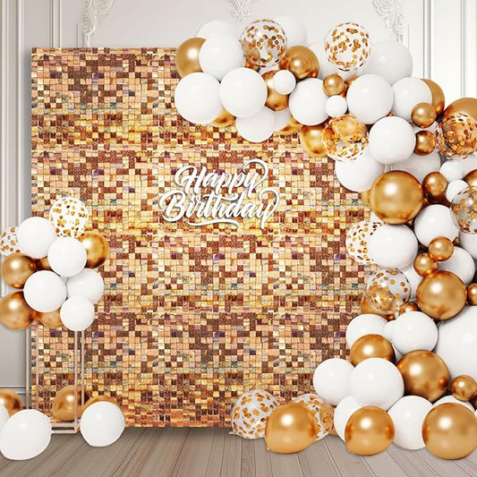 36 PCS Champagne Shimmer Wall Backdrop, Laser Square Sequin Photo Backdrops Panel, Glitter Wall Background for Birthdays, Weddings, Halloween, Engagements, Disco Bachelorette Party Decoration (6x6FT)