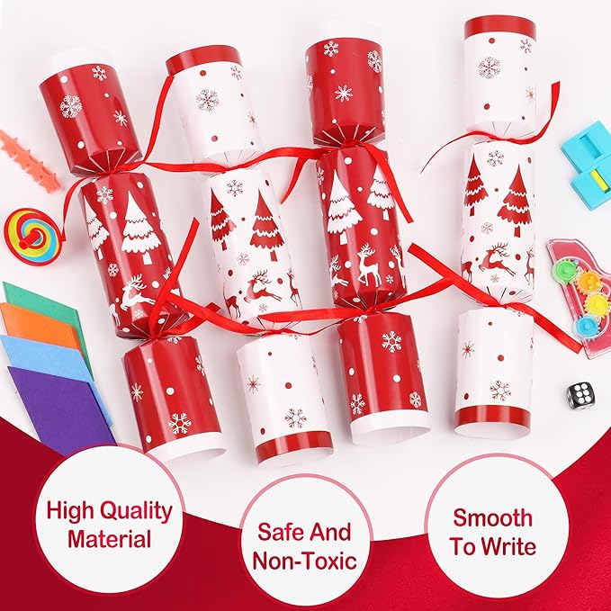8 Pack Red White Christmas Party Table Favors for Kids Adults, Xmas Party Favors Supplies Holiday Dinner Table Gifts with Hats Jokes Surprise Toys, Christmas Table Decor for Family Office Classroom