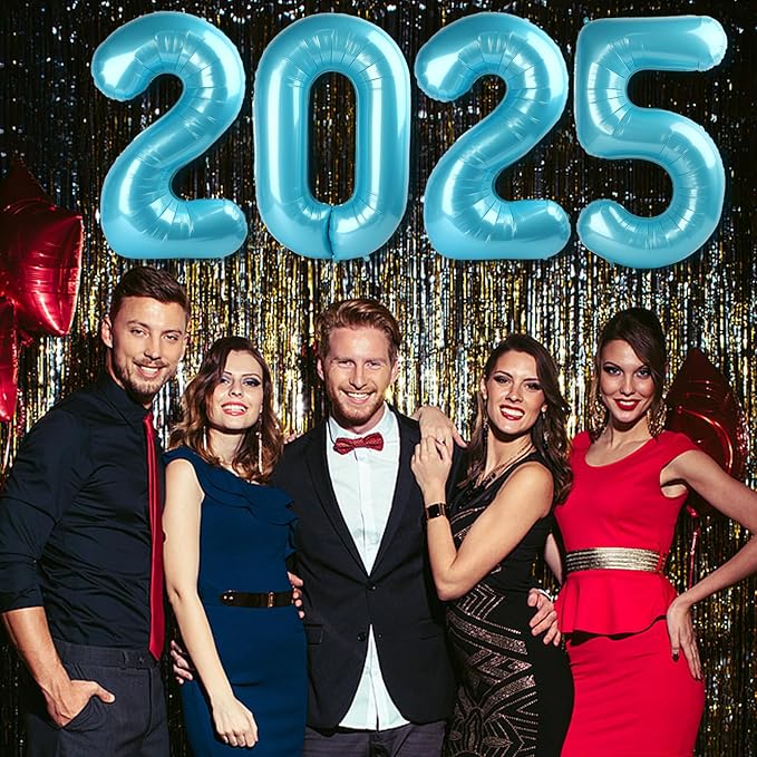 Pearlescent Blue 2025 Number Balloon, 40 Inch Foil Number 2025 Bluefoil Balloons, Happy New Year Eve Party Supplies Balloon Christmas Graduations Birthday Decoration