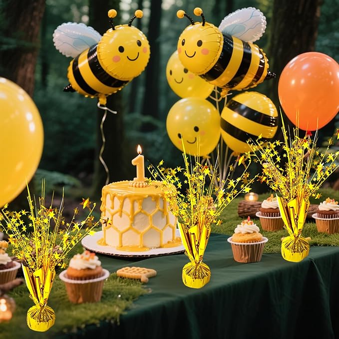 6 Pack Metallic Foil Spray Centerpiece Star Table Decoration Burst Table Centerpieces for Birthday New Years Nye Wedding Anniversary Graduation Holiday Party Supplies Decor, Gold