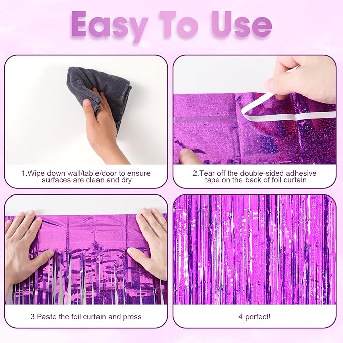 2 Pack Purple Tinsel Foil Fringe Curtains, Purple Party Decorations, Metallic Tinsel Party Streamers Backdrop for Halloween Mermaid Bachelorette Graduation Party Decorations