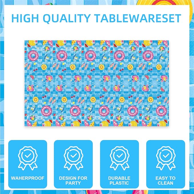 141Pcs Pool Party Decorations for 20 Guests - Summer Beach Birthday Party Plates and Napkins Forks Knives Straws for Baby Shower Swimming Pool Summer Birthday Decorations