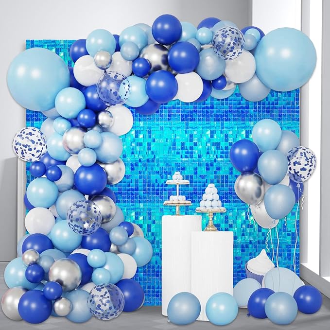36 PCS Colorful Sky Blue Shimmer Wall Backdrop, Square Sequin Photo Backdrops Panel, Glitter Wall Background for Birthdays, Weddings, Engagements, Disco Bachelorette Party Decoration (6x6FT)