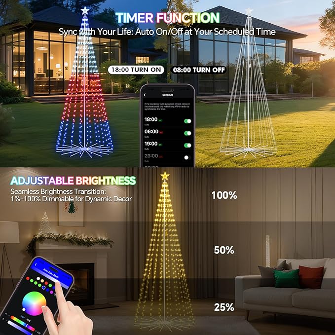 10 FT Outdoor Christmas Tree,Smart APP Remote Control RGB Color Changing DIY Timer 514 LED Christmas Tree for Indoor Outdoor Decorations