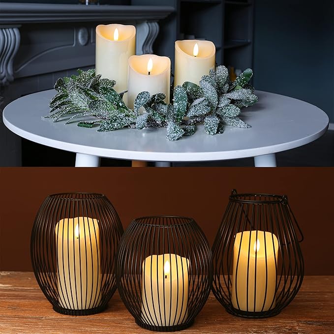 Flameless Candles with Remote, Battery Operated Real Wax LED Flickering Candles with Timer, Fake Electric Candles for Christmas Party Room Home Decor, Set of 3 (Ivory)