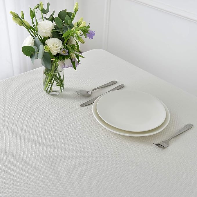 maxmill Textured Tablecloth Stain Resistant Waterproof and Wrinkle Resistant Washable Table Cloth, Fabric Table Cover for Dining Room and Outdoor Use, Rectangle 60 x 120 Inch, Ivory