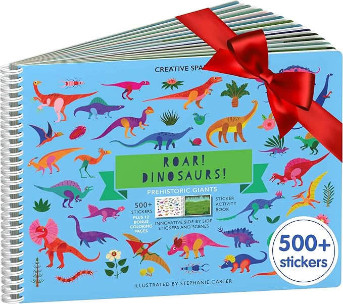 Cupkin Dinosaur Sticker Book Activity for Kids, Toddler Airplane Travel Essentials, 500+ Dino Stickers for Kids + 12 Scenes + 12 Coloring Book Pages, Dinosaur Lover Gift, Crafts Ages 2-8