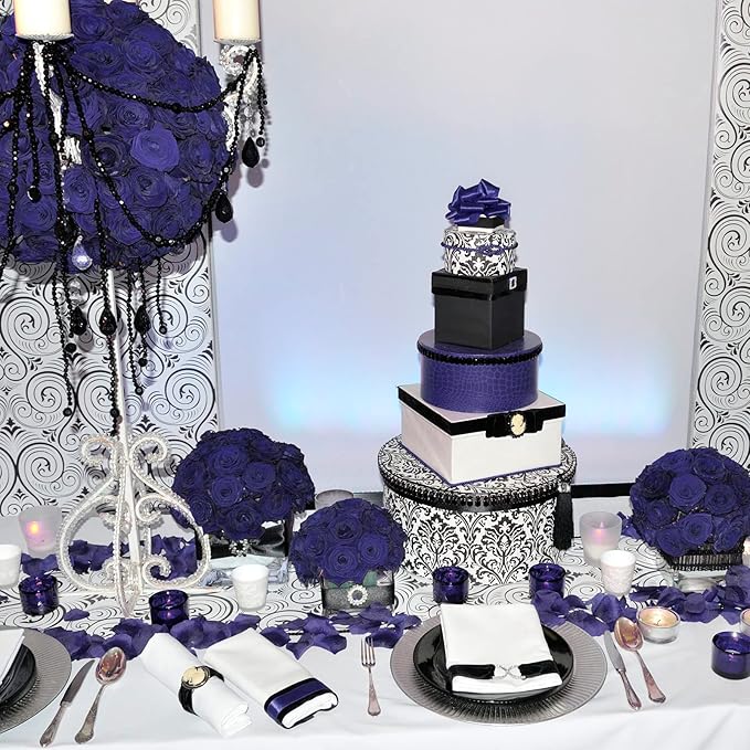 100 Pieces Artificial Foam Rose Flowers Faux Bouquet with Leaves and Stems for DIY Wedding Bouquets Centerpieces Bridal Shower Party Valentine Home Decorations(Navy Blue)