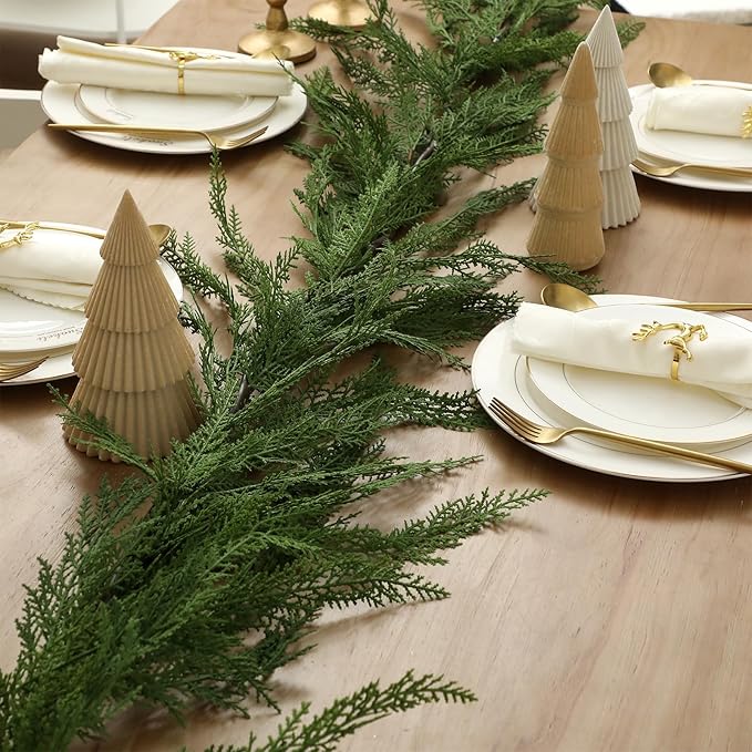 Jutom 1 Pcs 9 ft Christmas Cedar Garland - Artificial Realistic Faux Greenery Cedar Pine Garland for Home Fireplace, Door, Window, Indoor & Outdoor Christmas Party Decoration
