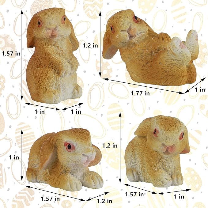 DR.DUDU 24 PCS Mini Bunnies Easter Decor - Mini Resin Animals Rabbits, Miniature Figurines Tiny Animals to Hide, Easter Egg Filler Stuffers DIY Crafts Fairy Gardens Table Decor (Brown)