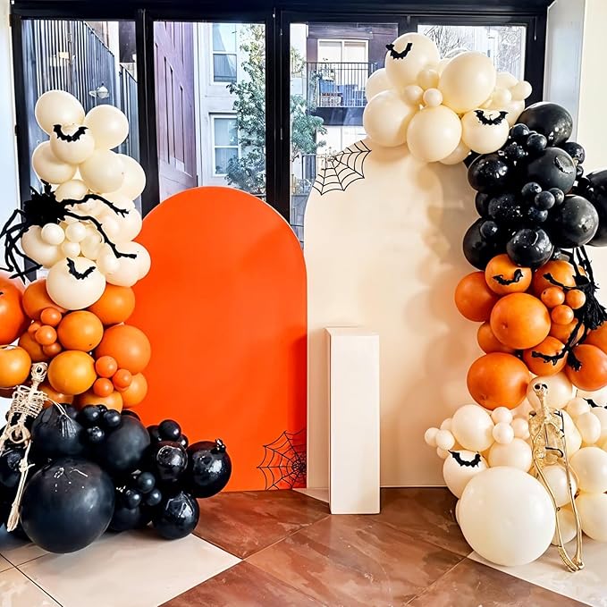 Halloween Balloon Arch Garland Kit, Black Ivory White Burnt Orange Spider Star Foil Balloons with 3D Bat Stickers for Halloween Baby Shower Party Decorations Cosplay Theme Party