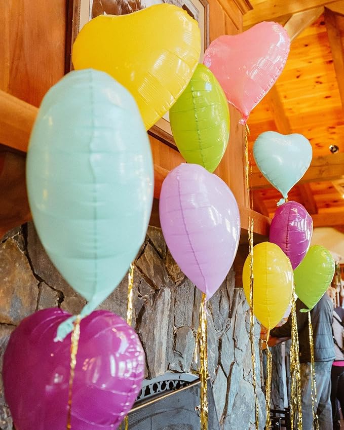 Pastel Colorful Heart Balloons,10Pcs Rainbow Foil Heart Shaped Balloons,18Inch Pink Blue Yellow Green Purple Helium Balloon for Valentines Engagement Birthday Baby Shower Wedding Party Decorations