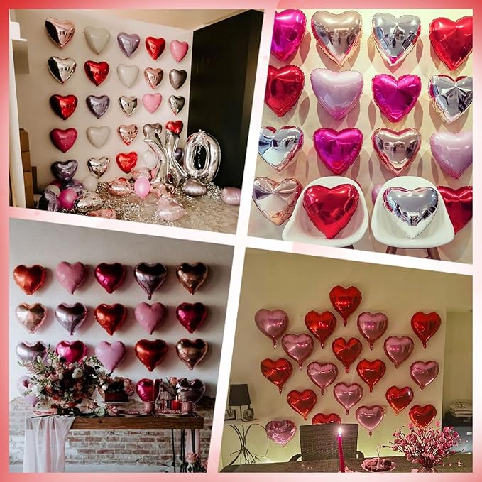 Red Purple Heart Balloons, Heart Shaped Ballons, 20 Pcs 5/10/18 inch Red Purple Foil Love Balloons for Valentine's Day Decorations Wedding Engagement Bridal Showers Anniversary Celebrations