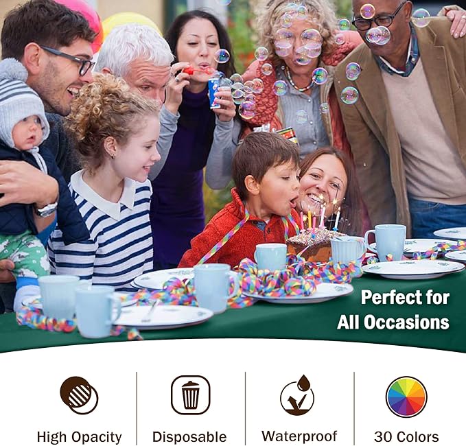 Party Solids 6-Pack Premium Plastic Tablecloth 54in. x 108in. Rectangle Plastic Table Cover - Dark Green