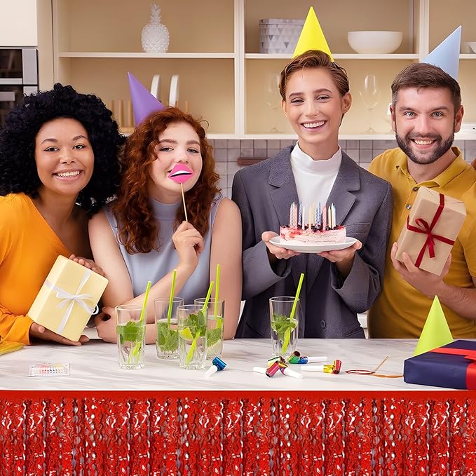 6 Pack 10 Feet Red Wave Foil Fringe Garland Metallic Tinsel Streamers Banner Wall Hanging Curtain Backdrop for Parade Floats, Mother's Day, Easter, Bachelorette, Wedding Party Decoration