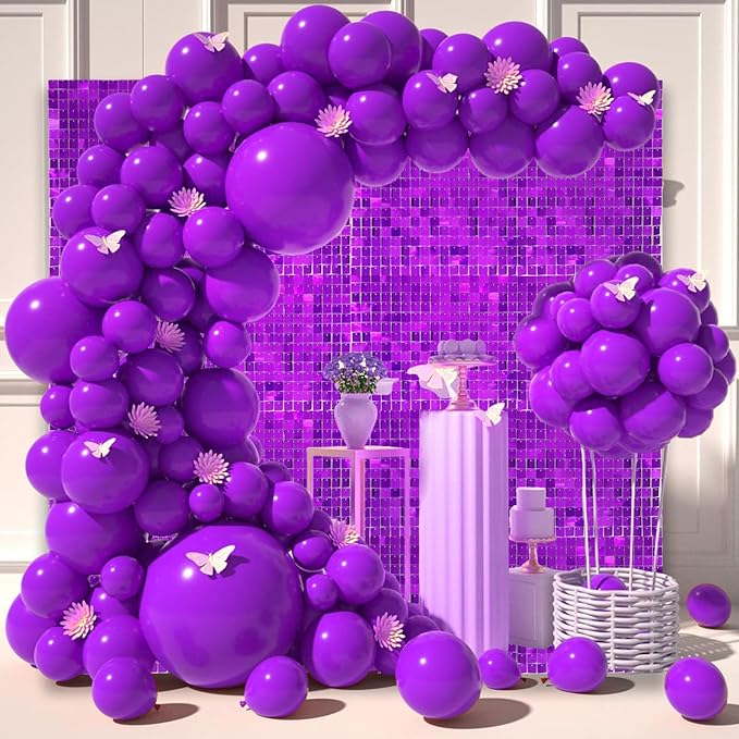 36 PCS Purple Shimmer Wall Backdrop, Square Sequin Photo Backdrops Panel, Glitter Wall Background for Birthdays, Weddings, Halloween, Engagements, Disco Bachelorette Party Decoration (6FTx6FT)