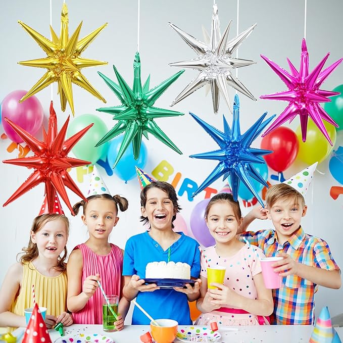 6PCS Star Balloons, 22Inch Large Colorful Star Balloon Foil Balloons Spike Cone Balloon for Birthday Graduation Anniversary Christmas New Year Party Decorations