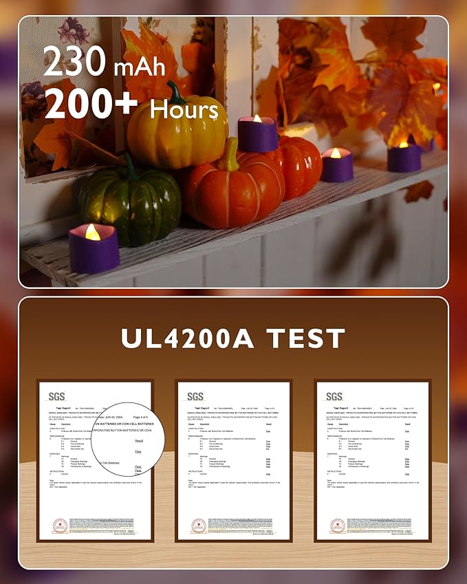 Homemory Purple Tea Lights Candles Battery Operated, 200+Hour Flameless Flickering Fake Electric LED Colored Tealights Candles for Party, Wedding, Halloween, Mardi Gras, Holiday Decor, 12-Pack