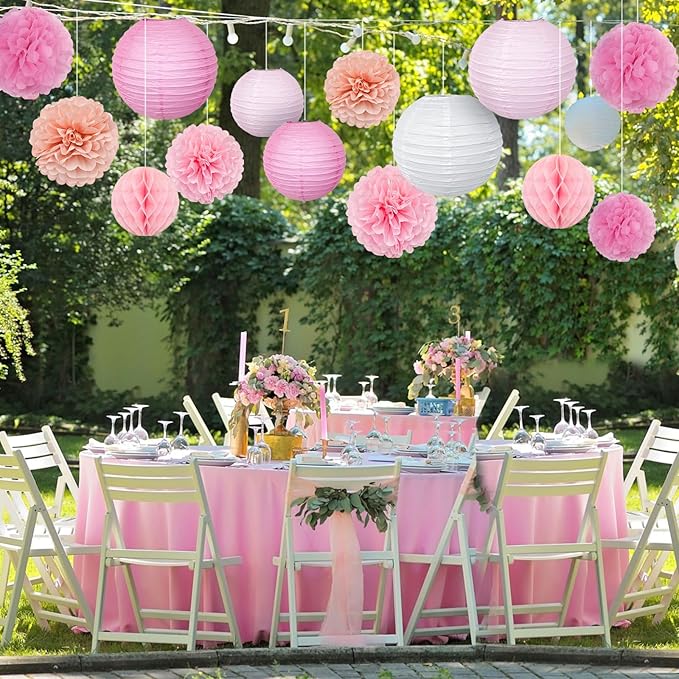 15pcs Party-Decorations Paper-Flowers Lanterns Party Pack and Pom Pom Balls Hanging Decoration for Wedding Birthday Baby Shower-Bachelorette Bridal Wedding Engagement Supplies Decor