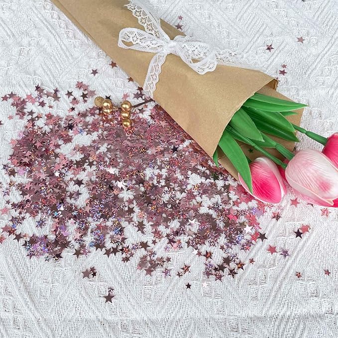 60g Star Confetti Glitter Star Table Confetti, Metallic Foil Star Glitter, Table Decorations for Party Wedding birthday graduation Decorations(Glitter Rose Gold Set, 10mm and 6mm)