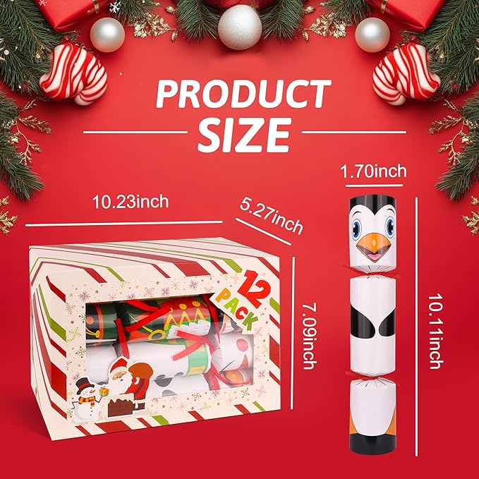 12 Pack Christmas Party Table Favors for Kids & Adults, Holiday Xmas Party Favors Holiday Dinner Table Gifts with Hats, Jokes & Surprise Toys, Christmas Party Supplies for Family Office Classroom