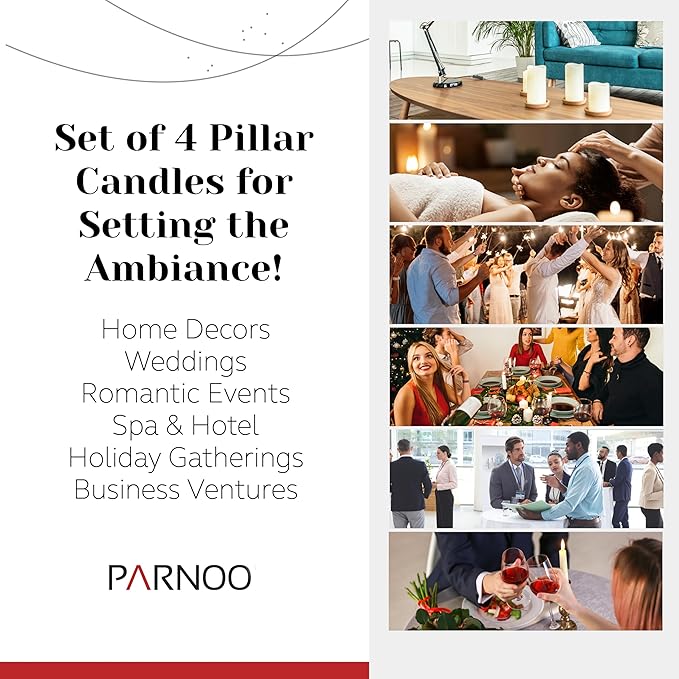 Unscented Pillar Candles - Set of 4 Vanilla Candles - 3x6 Slow Burning Candles for Weddings & Table Centerpieces - Large Pillar Candles, PARNOO