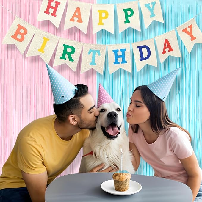 BRAVESHINE Tinsel Photo Backdrop Curtains - 2 Pack 3.2x8.2ft Pastel Pink Blue Foil Fringe Streamer Curtain for Christmas/Boy or Girl Birthdays/Mermaid/Candy/Donuts/Easter/Engagement Party Decorations