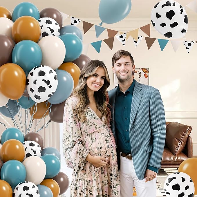 60pcs Cowboy Balloons, Brown Slate Blue Dusty Blue Sand White Latex Western Balloons for Farm Cowboy Western Baby Shower Birthday Party Decorations