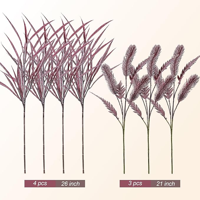 7 PCS Christmas Stems for Vases, 26 in Faux Stems Fake Plants Winter Stem Greenery Branches Fake Leaves Faux Foliage for DIY Craft Garland Home Kitchen Office Indoor Centerpiece Table Decor, Purple