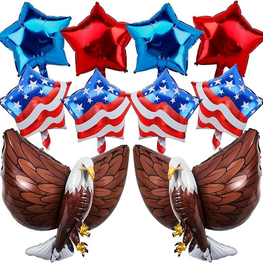 Patriotic Eagle Balloon 12 pcs Red White and Blue Star Foil Balloons Decorations 4th of July Balloons American Flag Balloon Decor for Veterans Day Independence Day Memorial Day Party Supplies