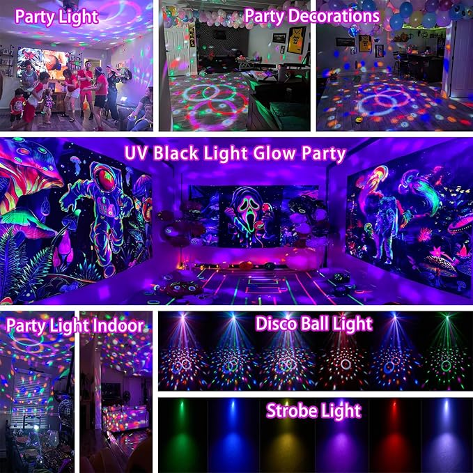 Party Lights Disco Ball Light,Dj Disco Light Sound Activated LED Light 6 Colors for Home Room Dance Parties Birthday Karaoke Halloween Christmas Wedding Show Club Decorations