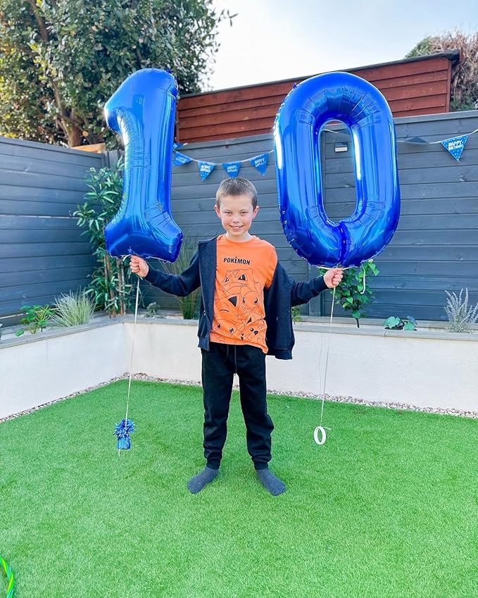 10 Balloon Number, Metallic Blue Number 10th Birthday Balloons 40 Inch, 10 Years Old Metallic Blue Birthday Decorations for Boys Girls, 10th Anniversary Decorations