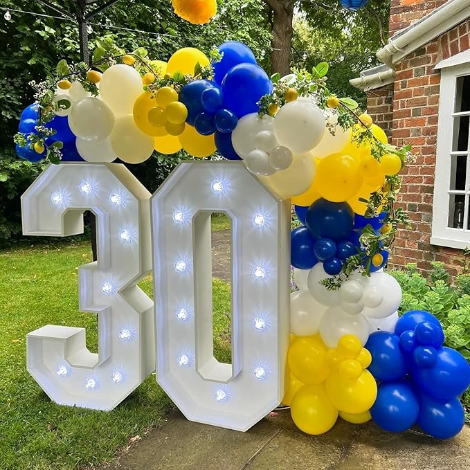 Paready 50pc Blue & Yellow Balloons - 12in Dusty Blue, White & Yellow Latex Balloons with Confetti for Boys Birthday, Baby Shower, Anniversary & Wedding