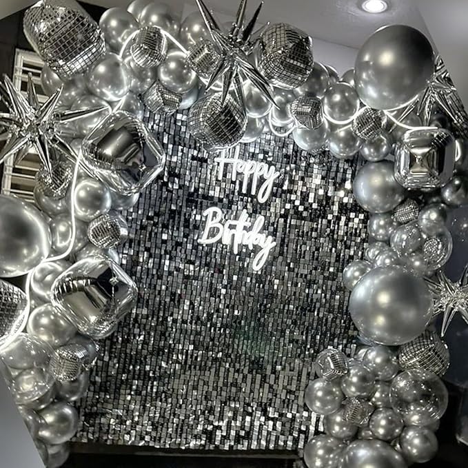 Silver Foil Balloons, 22in Large Foil Silver Balloons Metallic 4D Round Mirror Balloon for Wedding Baby Shower Birthday Graduation New Year Party Decorations