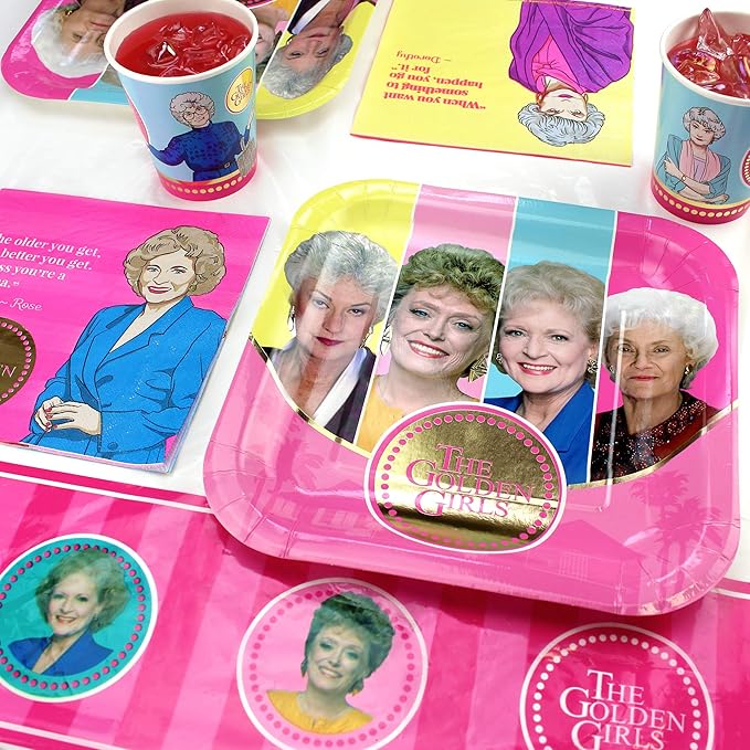 Golden Girls Birthday Party Decorations (Deluxe Pack for 24 Guests) Complete 66-Piece Set with Banner and Table Cover