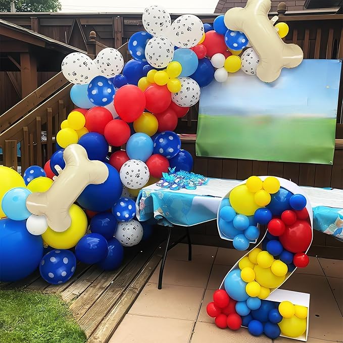 Dog Balloons, Red Yellow Blue Paw Print Balloons with 18 Inch Bone Foil Balloon, Dog Paw Latex Animal Balloon for Boy Kids Birthday Cartoon Theme Puppy Party Decorations Backdrop Supplies