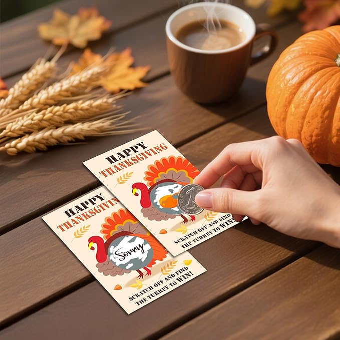 Thanksgiving Scratch Off Cards, Turkey Games For Family Party, Friendsgiving Party Favors For Adults, Thanksgiving Supplies Decorations, Pack Of 50, 03