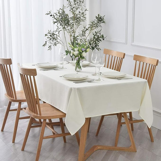 maxmill Rectangle Textured Tablecloth Waterproof Spillproof Wrinkle Free Table Cloth, Kitchen Dining Tabletop Decoration, Fabric Table Cover for Outdoor and Indoor Use, 52 x 70 Inch, Ivory