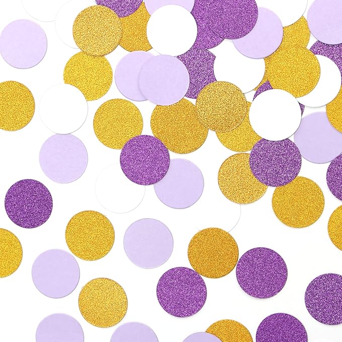 White Purple-Gold Party Decorations Confetti - 300pcs Glitter Graduation Mothers Day Table Confetti Woman Girl Birthday Party Decoration Bridal Baby Shower Wedding Paper Dot Lasting Surprise